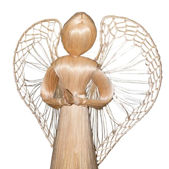 Vintage 12" Tall Corn Husk Praying Winged Angel Christmas Table Decor - Picture 7 of 13